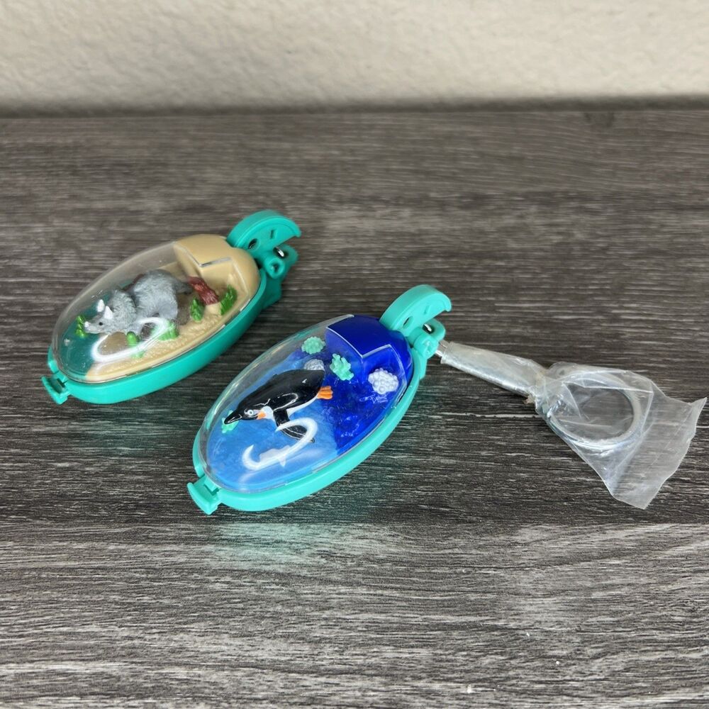 Vintage 1993 Takara Pocket Critters Set Penguin World Dino Keychain NOT WORKING